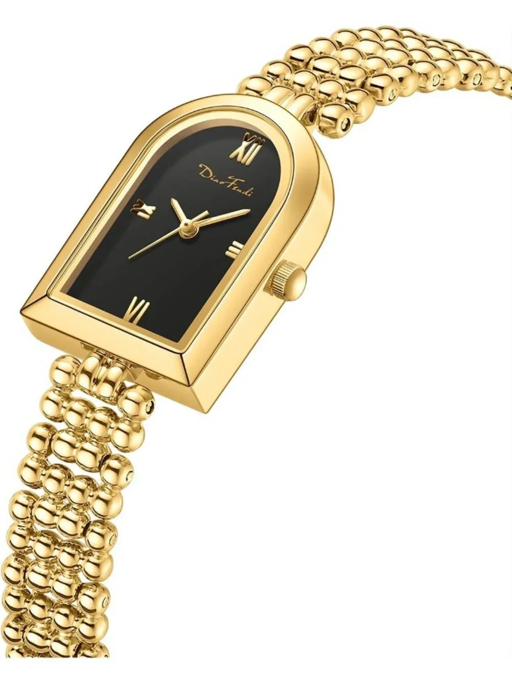 Diaofendi Women Black Gold Adjustable Strap Petite Arch Elegant Waterproof Watch